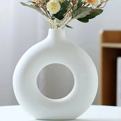 White/Beige Ceramic Circle Vase