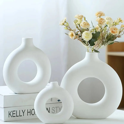 White/Beige Ceramic Circle Vase