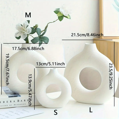 White/Beige Ceramic Circle Vase